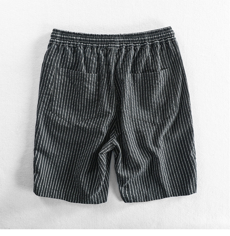 Lusso Men's Pinstripe Linen Blend Shorts – Knee-Length Style 2