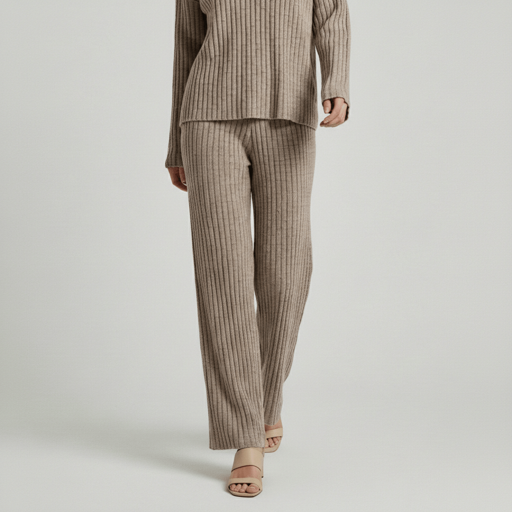 Philippa Two Piece Set Ribbed V-Neck Sweater and Wide-Leg Pants