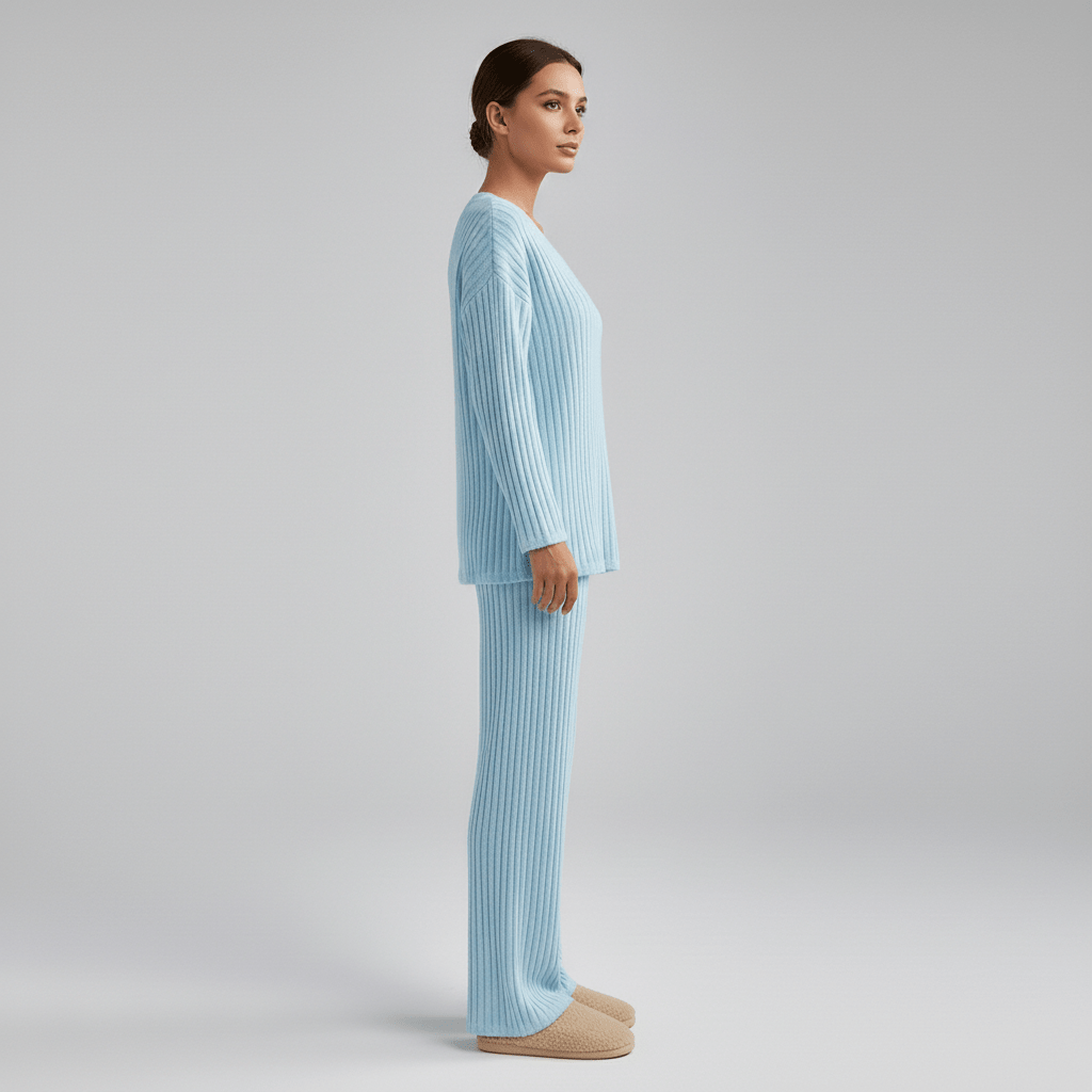 Philippa Two Piece Set Ribbed V-Neck Sweater and Wide-Leg Pants