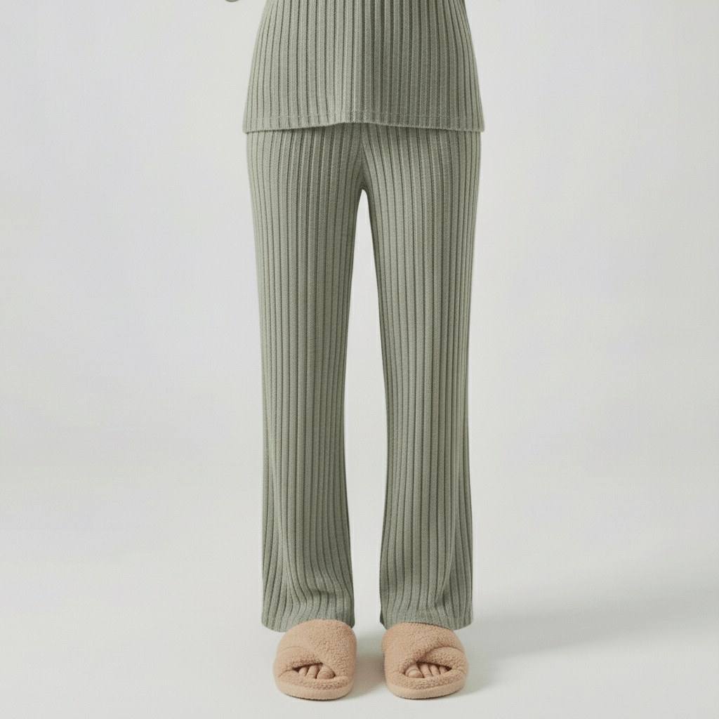 Philippa Two Piece Set Ribbed V-Neck Sweater and Wide-Leg Pants