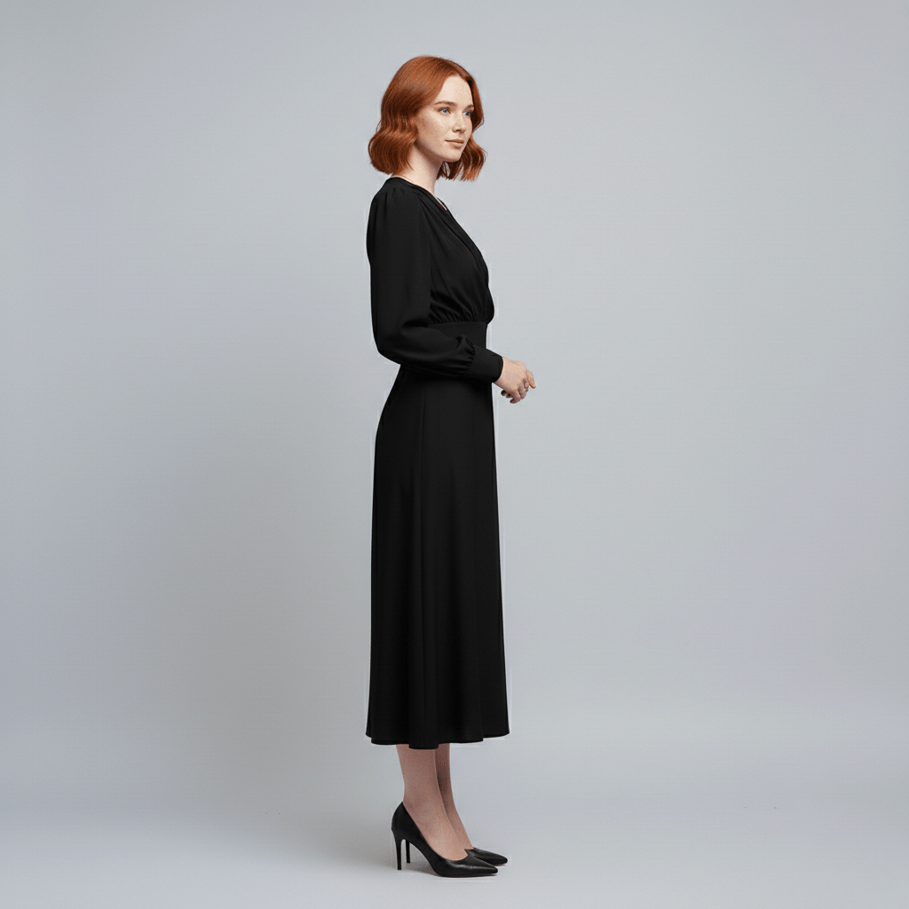Queenie Long Sleeve V-Neck Midi Wedding Guest Dress