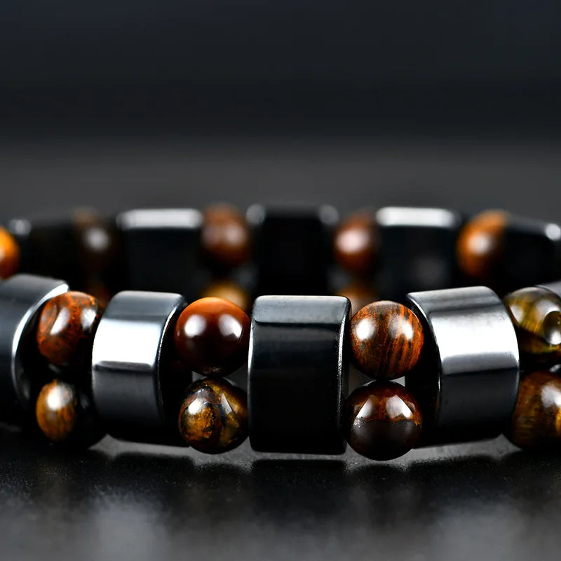 Ares Unisex Adjustable Hematite and Tiger's Eye Bracelet – Handcrafted Gemstone Design 2