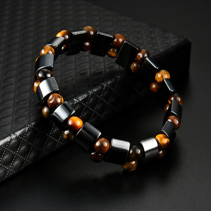 Ares Unisex Adjustable Hematite and Tiger's Eye Bracelet – Handcrafted Gemstone Design 1