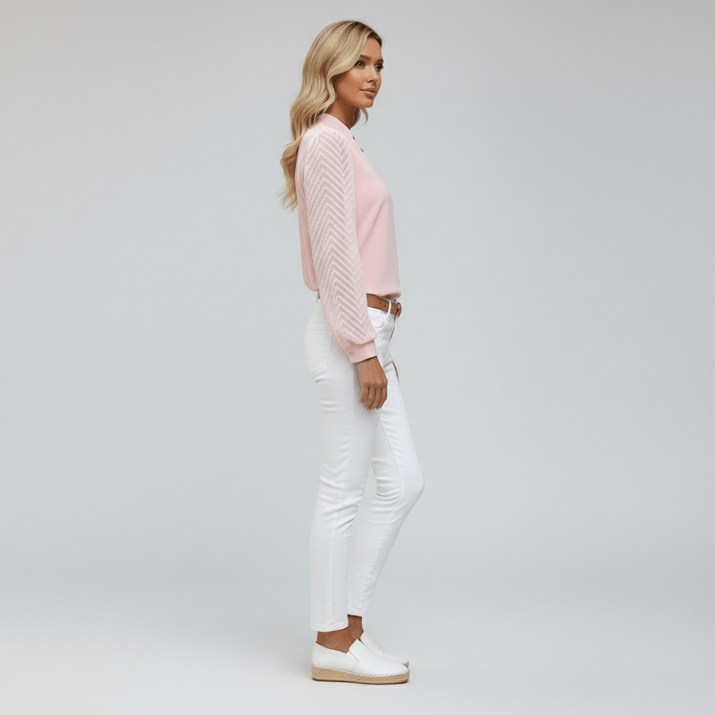 Susan Textured Sleeve V-Neck Blouse