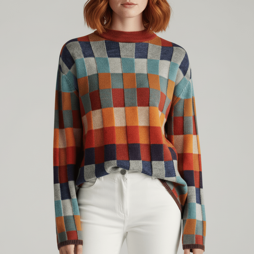 Women’s Check Turtleneck Jumper with Relaxed Fit