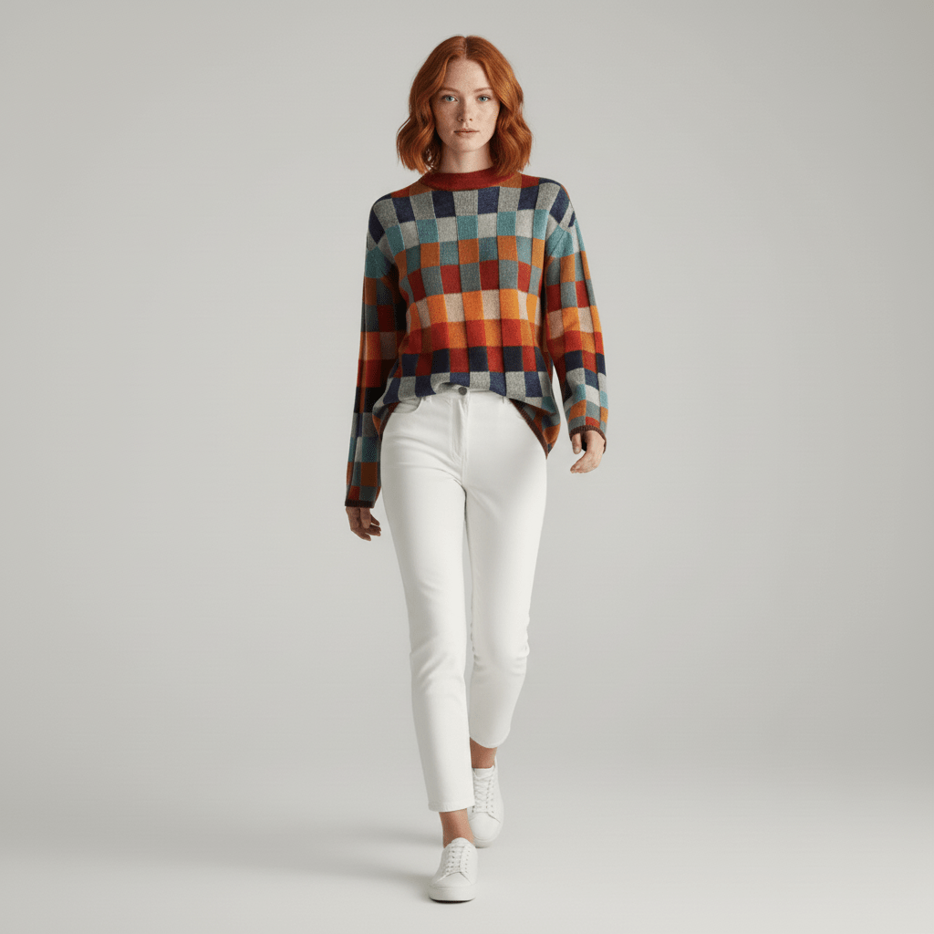 Women’s Check Turtleneck Jumper with Relaxed Fit
