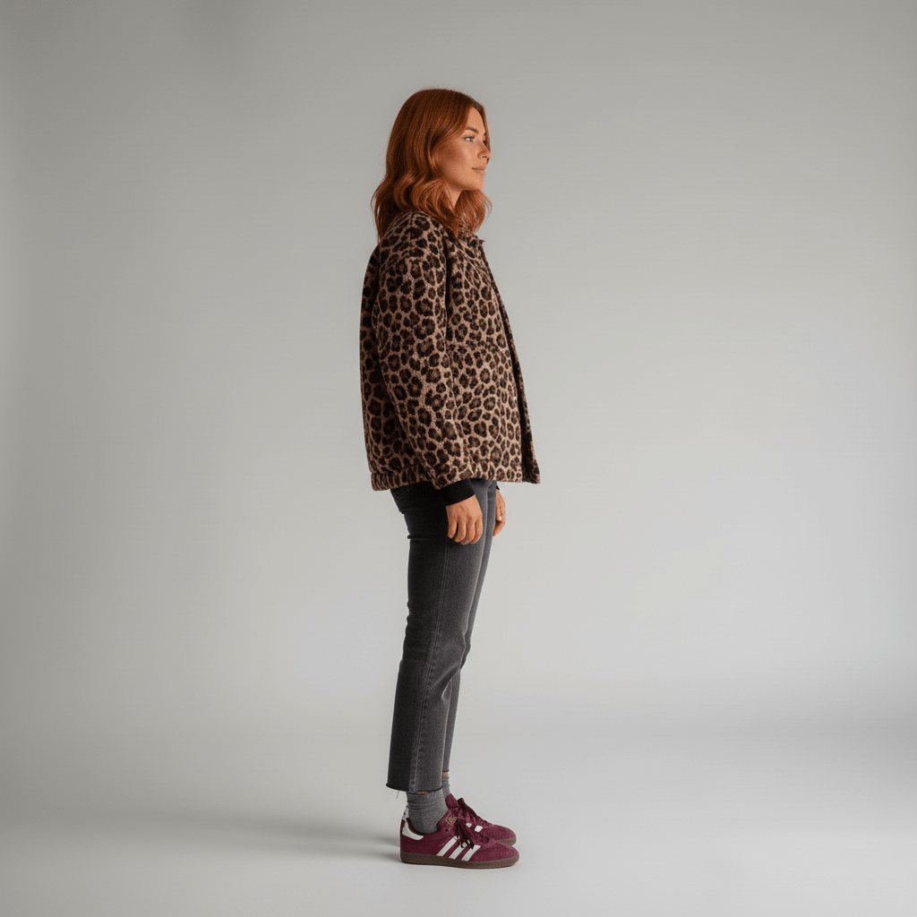 Women’s Leopard-Print Bomber Jacket with Snap Front