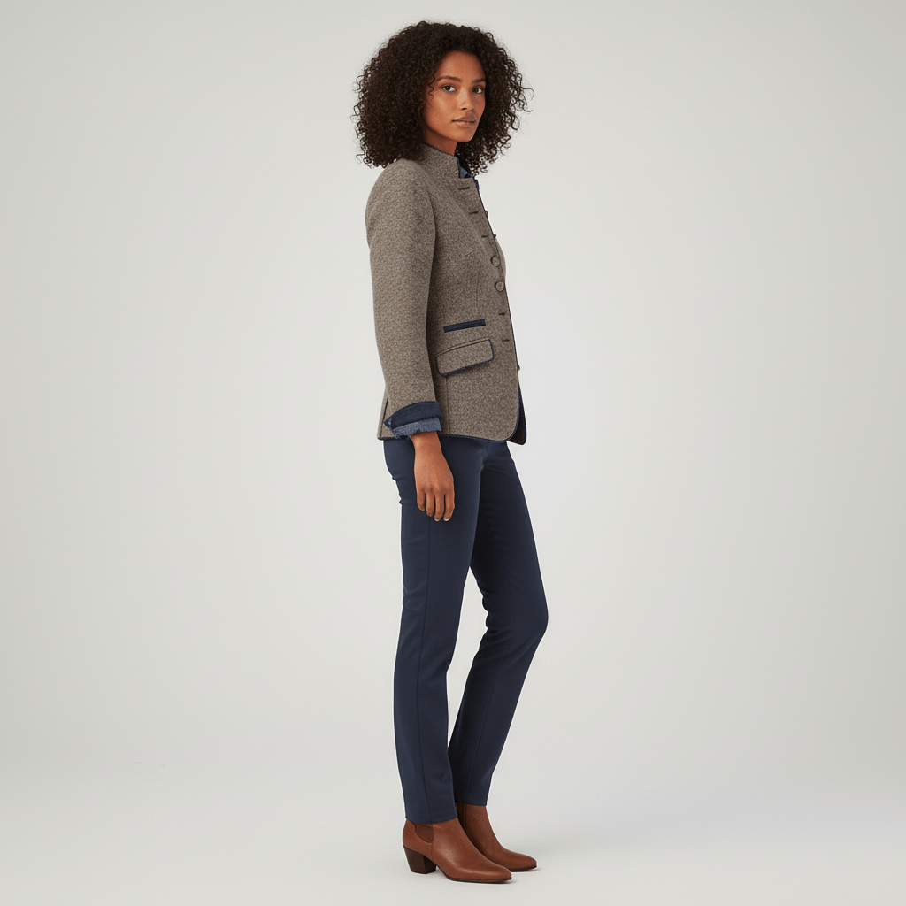 Women’s Tailored Button-Front Jacket with Contrast Trim