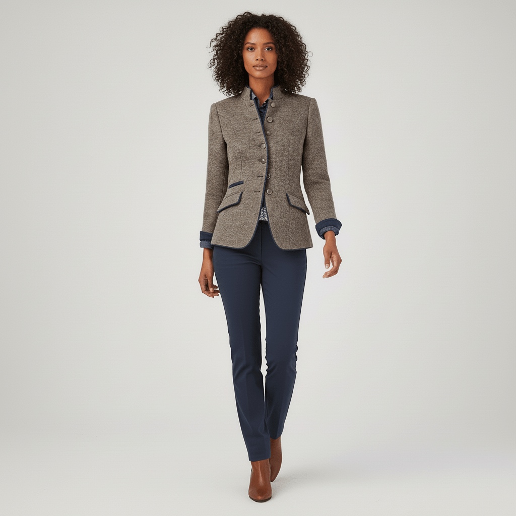 Women’s Tailored Button-Front Jacket with Contrast Trim