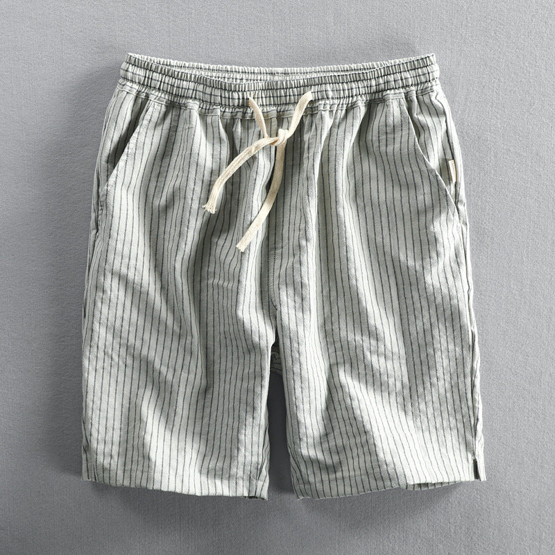 Lusso Men's Pinstripe Linen Blend Shorts – Knee-Length Style 3