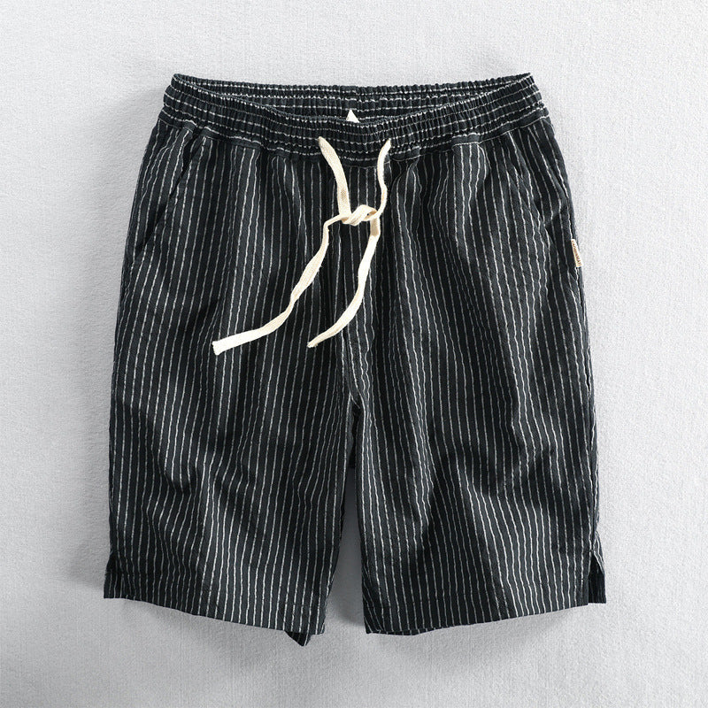 Lusso Men's Pinstripe Linen Blend Shorts – Knee-Length Style 1
