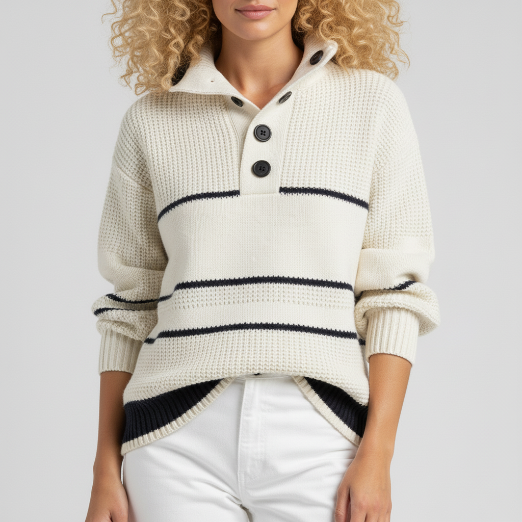 Women’s Regular Fit Open Collar White Sweater with Medium Stretch